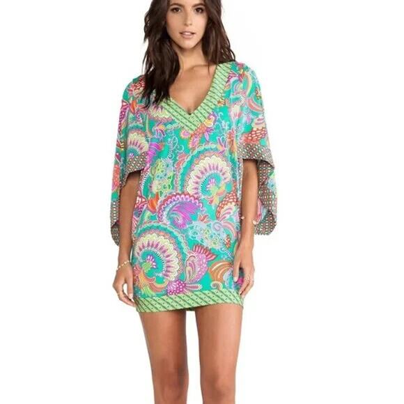 TRINA TURK Festival Paisley Folkloric Swim Cover Up Dress Flutter Sleeve Tunic S - Picture 8 of 8